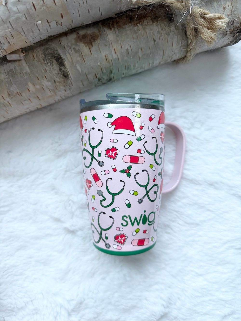 NWOT Swig Life Travel Cup Stainless Steel Christmas Nurses RN Theme 18 oz